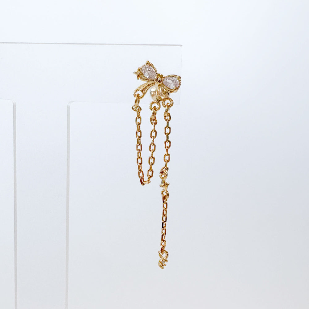 A5 286 ［サージカルステンレス］チェーンリボンピアス