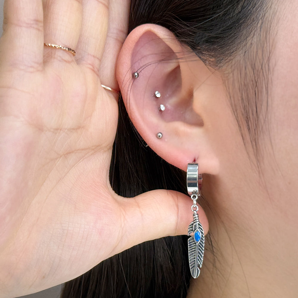 YEH 003 ［サージカルステンレス］インディアン羽リングワンタッチピアス