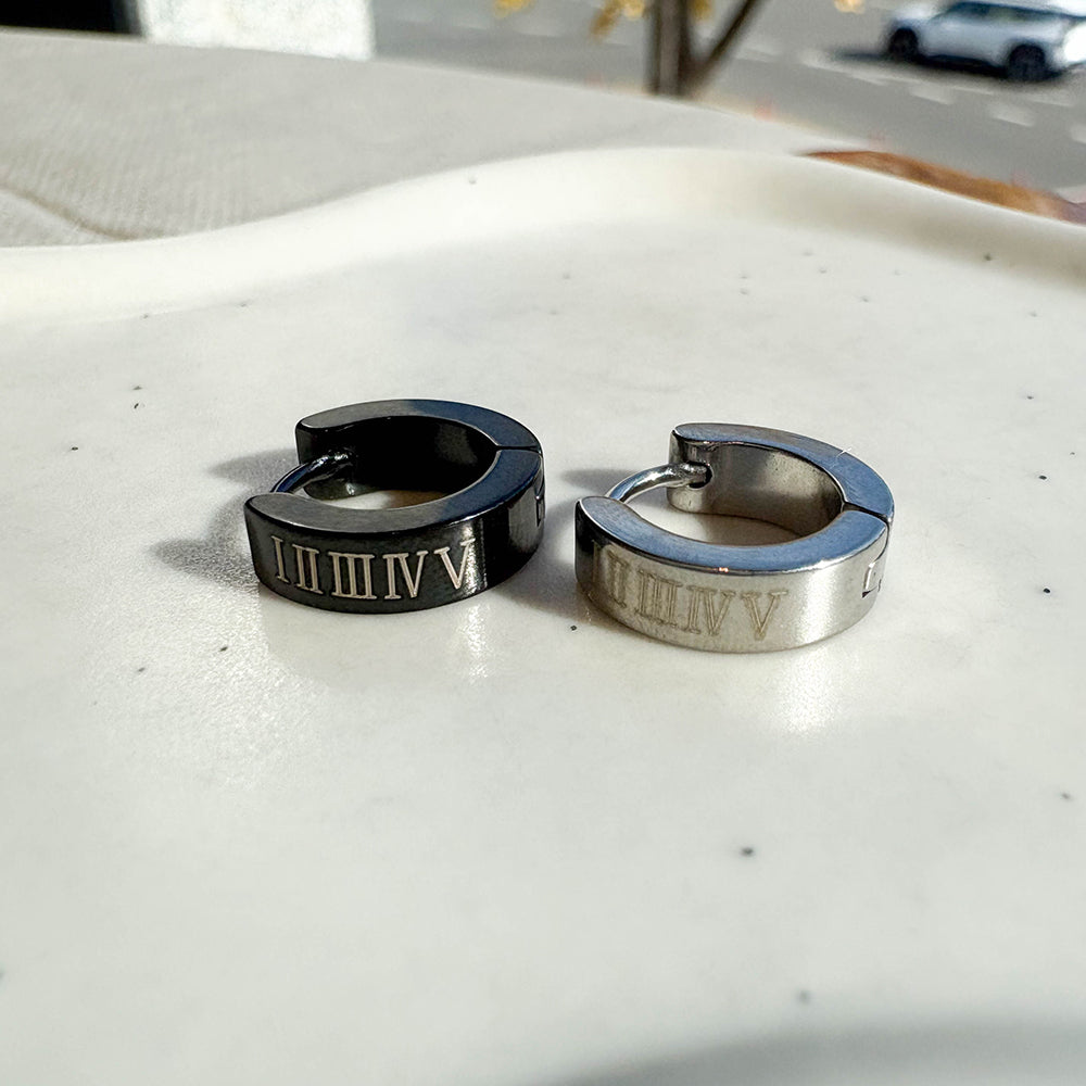 A9 183 ［サージカルステンレス］ローマ数字ワンタッチリングピアス