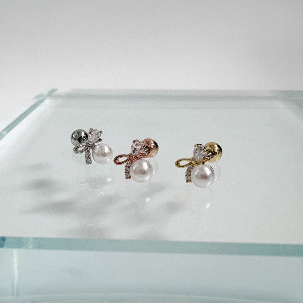 A8 252 ［サージカルステンレス］ラージパールリボンピアス