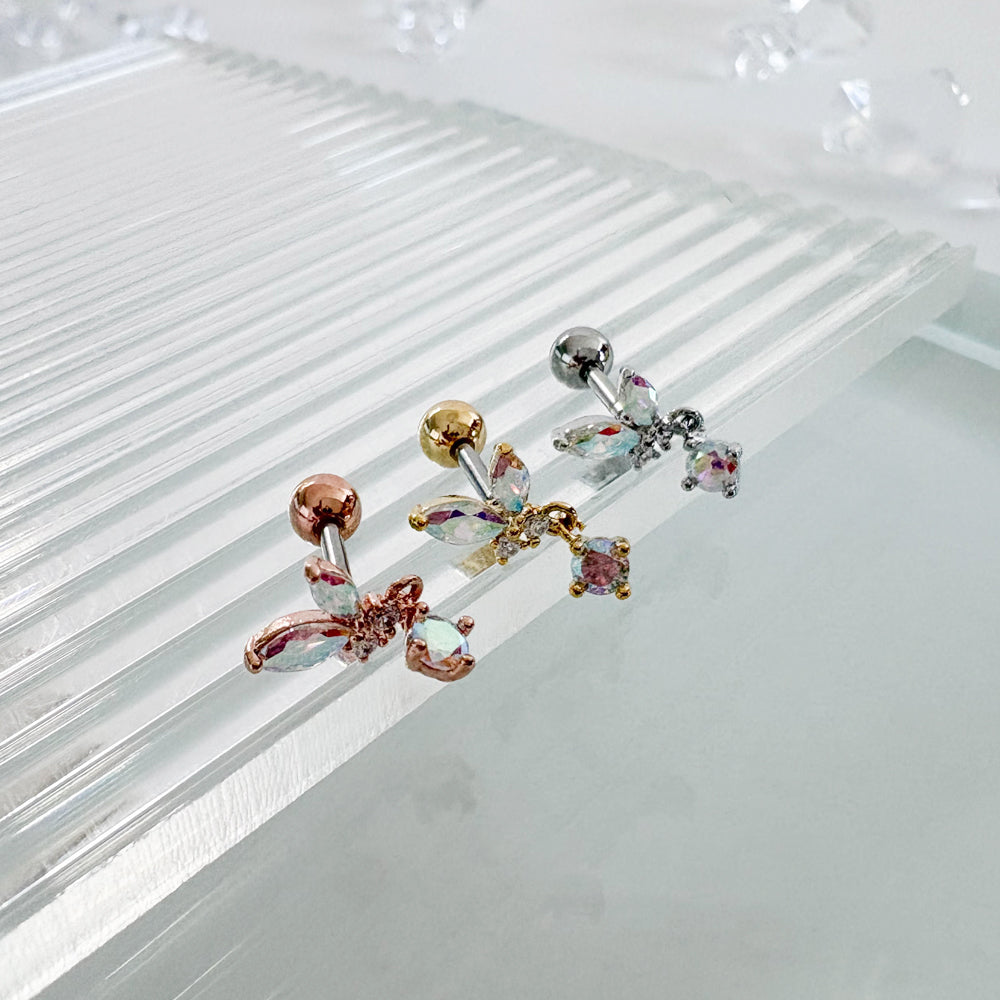 A8 245 ［サージカルステンレス］ドロップ蝶々ピアス