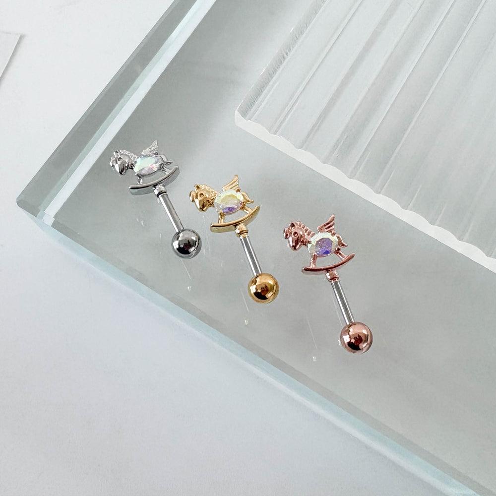 A8 273　[サージカルステンレス] オーロラ木馬ピアス