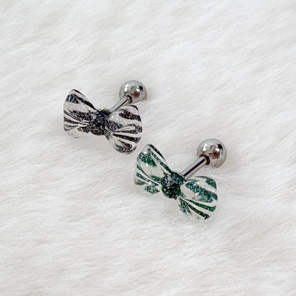 MK 083 ［サージカルステンレス］クリアパールリボンピアス