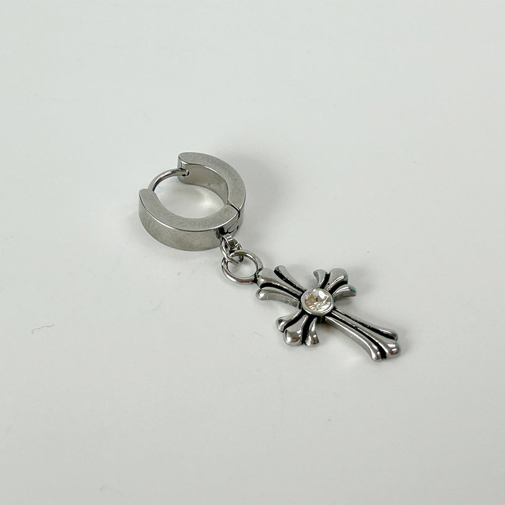 YEH 008 ［サージカルステンレス］ゴシック十字架スチールリングドロップピアス