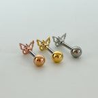 MN 170 ［サージカルステンレス］シンプルキュービックストーン蝶々ピアス