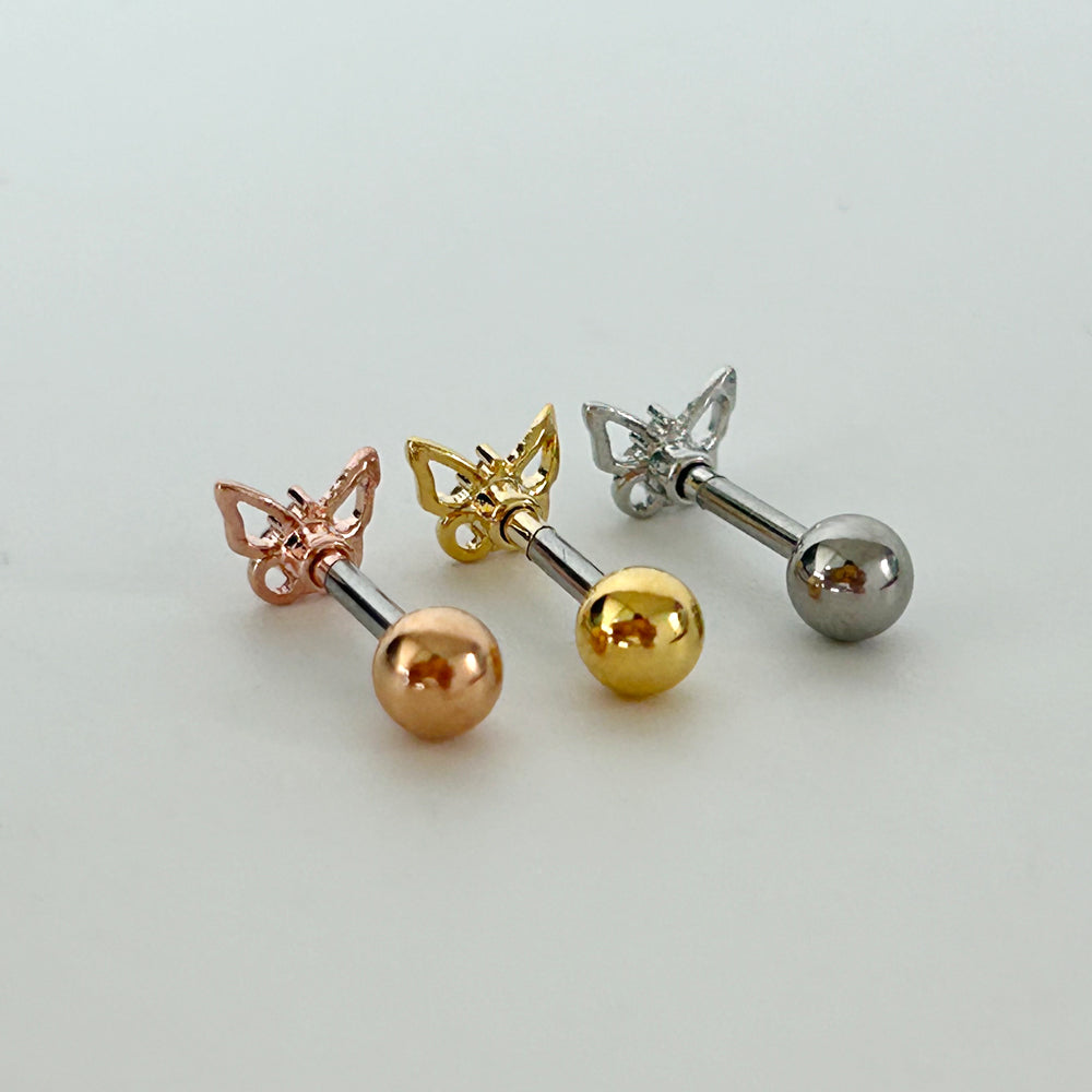 MN 170 ［サージカルステンレス］シンプルキュービックストーン蝶々ピアス