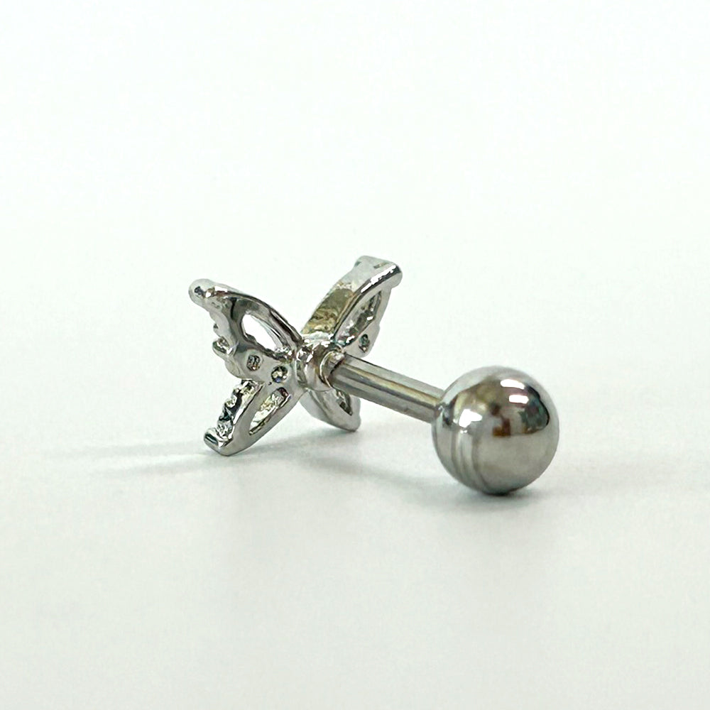 MJ 069 ［サージカルステンレス］キュービックワンボール蝶ピアス