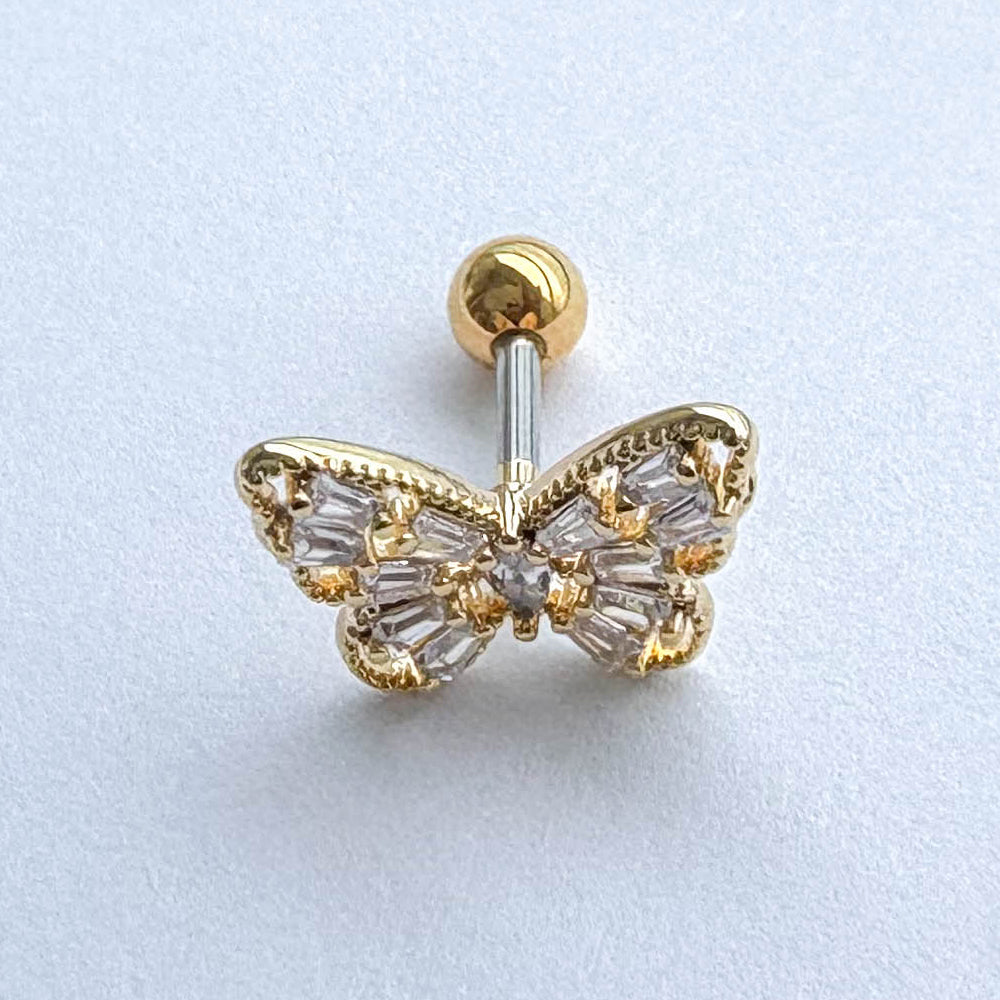 MN 189 ［サージカルステンレス］ストーン蝶々ピアス