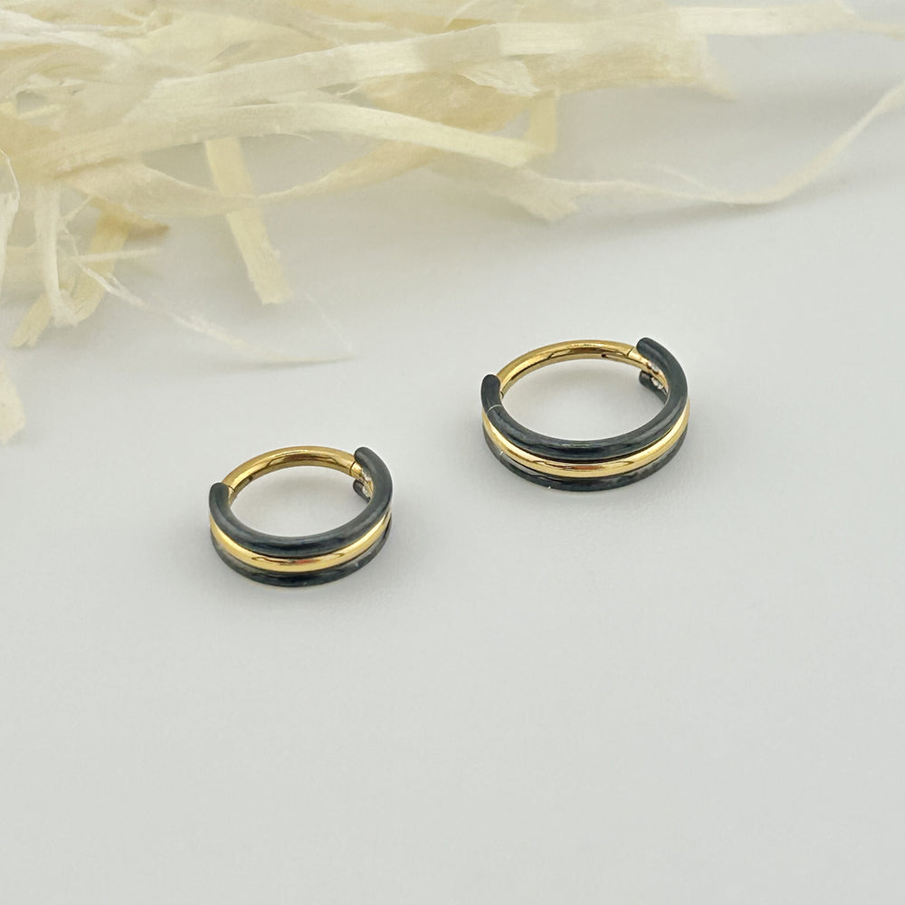 STS 029 ［サージカルステンレス］ブラック＆ゴールドリングピアス
