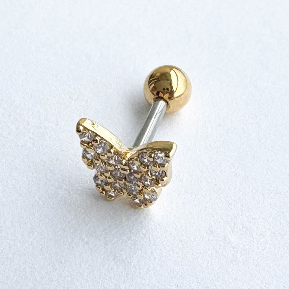 MN 075 [サージカルステンレス] キュービック蝶々ピアス