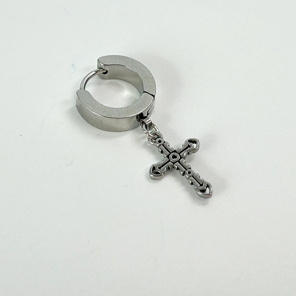 YEH 019 ［サージカルステンレス］十字架リングワンタッチピアス