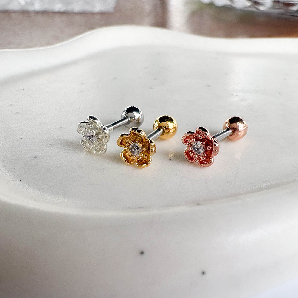 MN 202 ［サージカルステンレス］キュービックお花ピアス