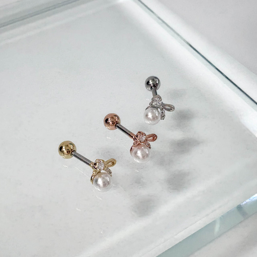 A8 252 ［サージカルステンレス］ラージパールリボンピアス