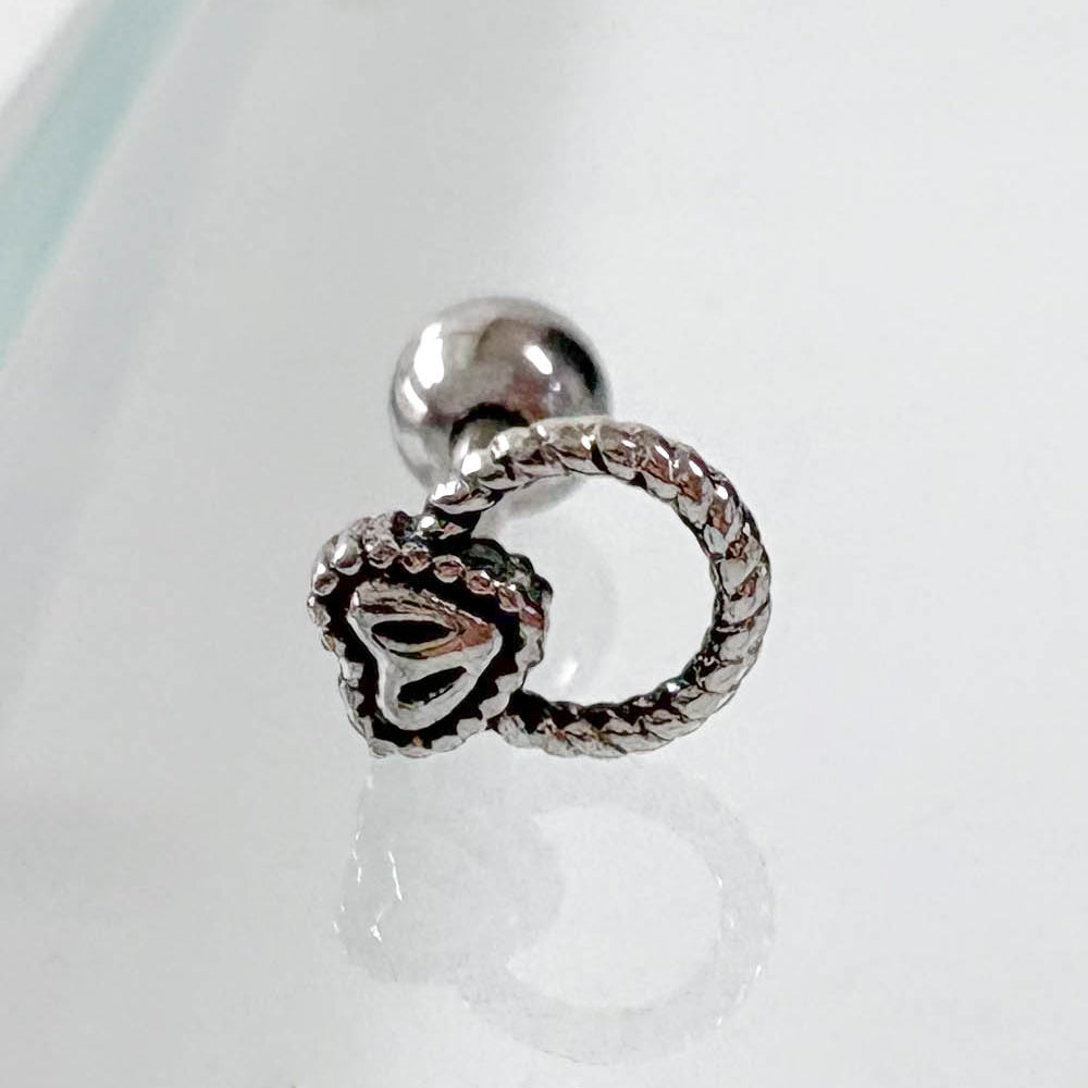 A2 227 　［サージカルステンレス］アンティークねじりリングハートピアス