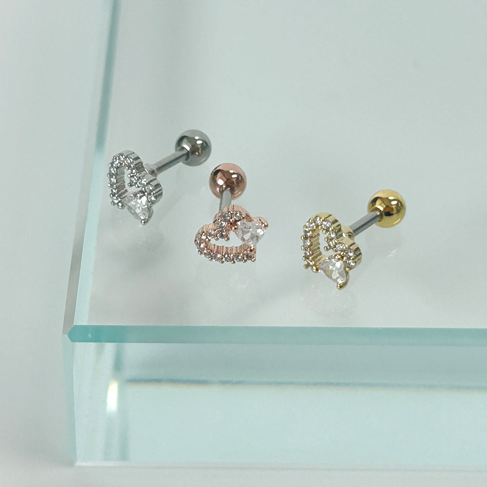 MP 129 ［サージカルステンレス］ラグジュアリーキュービックハートピアス