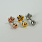 MN 071 ［サージカルステンレス］花キュービックストーンピアス　