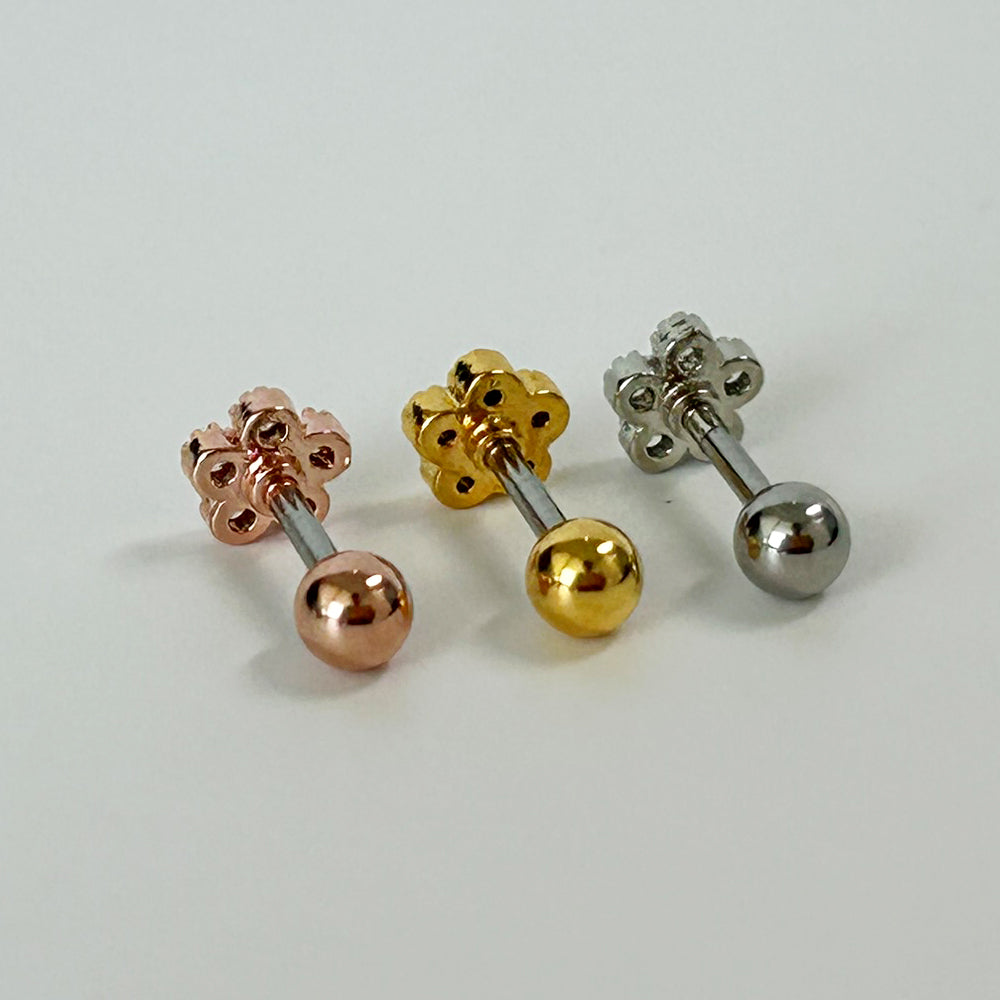 MN 071 ［サージカルステンレス］花キュービックストーンピアス　