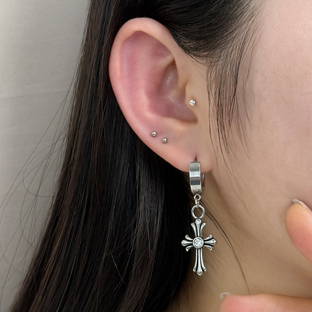YEH 008 ［サージカルステンレス］ゴシック十字架スチールリングドロップピアス