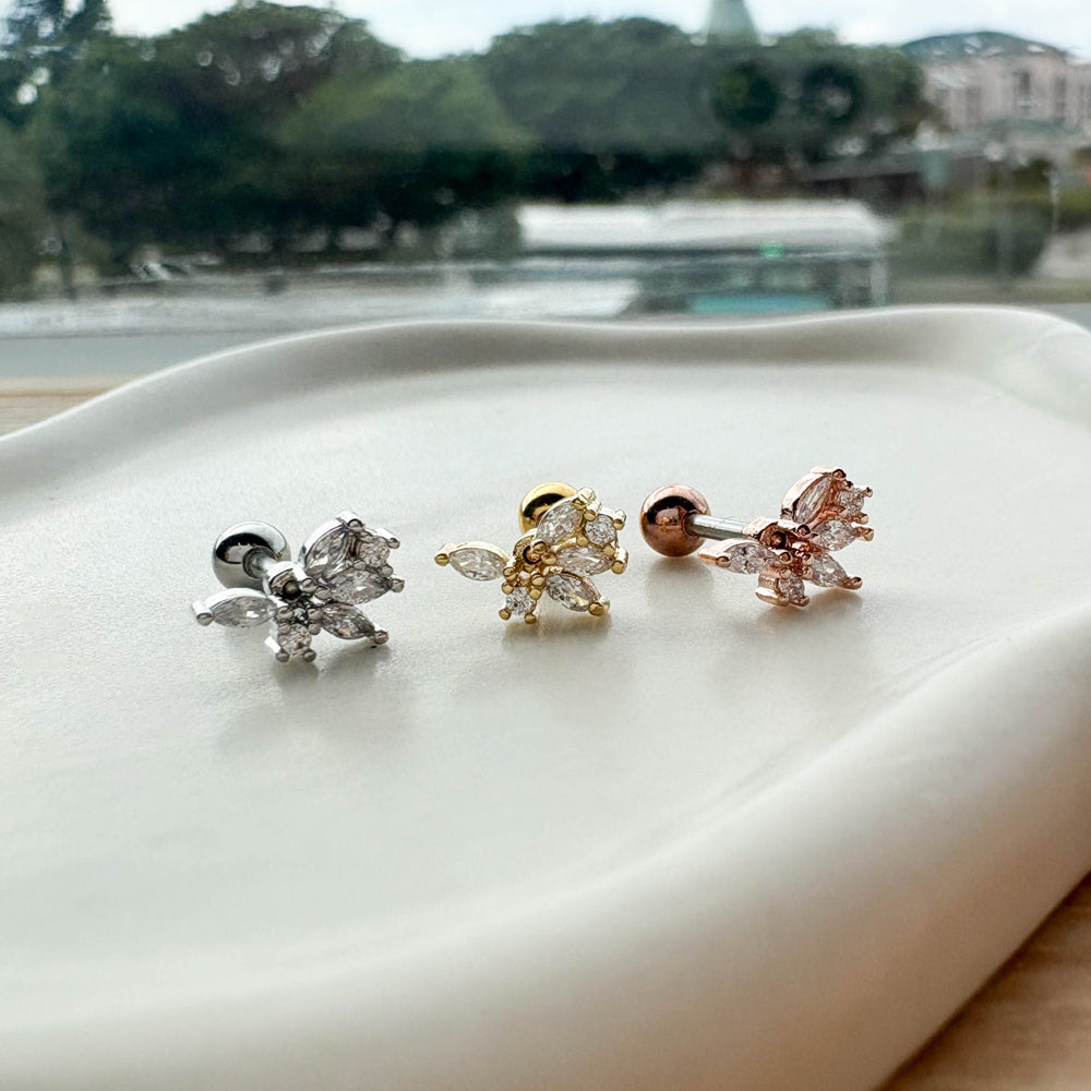 MP 119 ［サージカルステンレス］キュービック葉っぱ＆羽ピアス