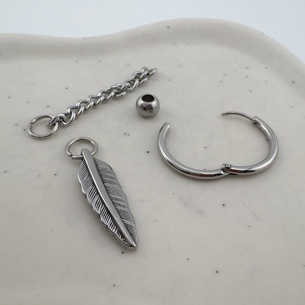YEH 011 ［サージカルステンレス］羽リングワンタッチピアス