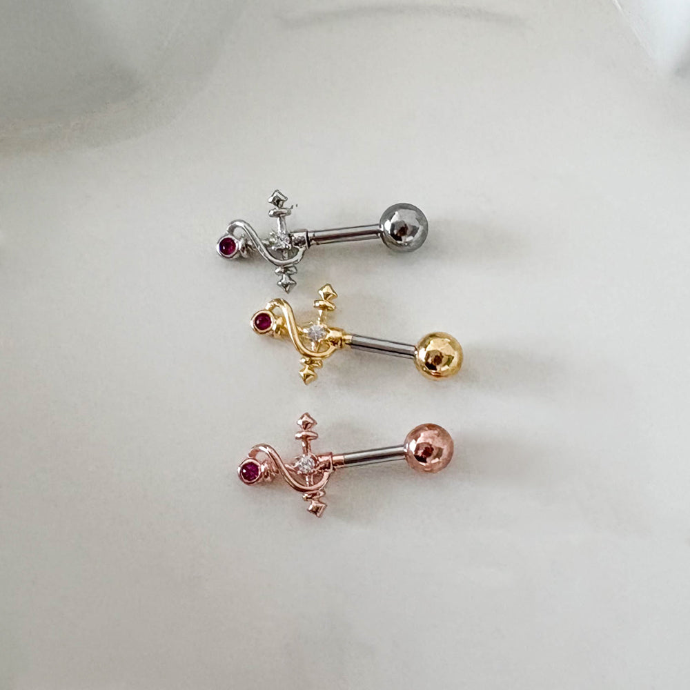 A8 272 [サージカルステンレス ]　三色十字架ピアス