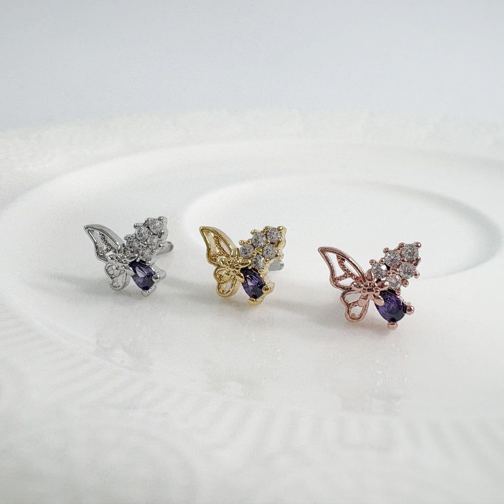MN 172 ［サージカルステンレス］キュービック蝶々ピアス