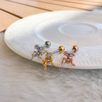 A5 282 ［サージカルステンレス］ダブルストーンドロップリボンピアス