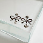 B3 039 ［サージカルステンレス］リボンパールドロップピアス