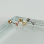 MN 170 ［サージカルステンレス］シンプルキュービックストーン蝶々ピアス