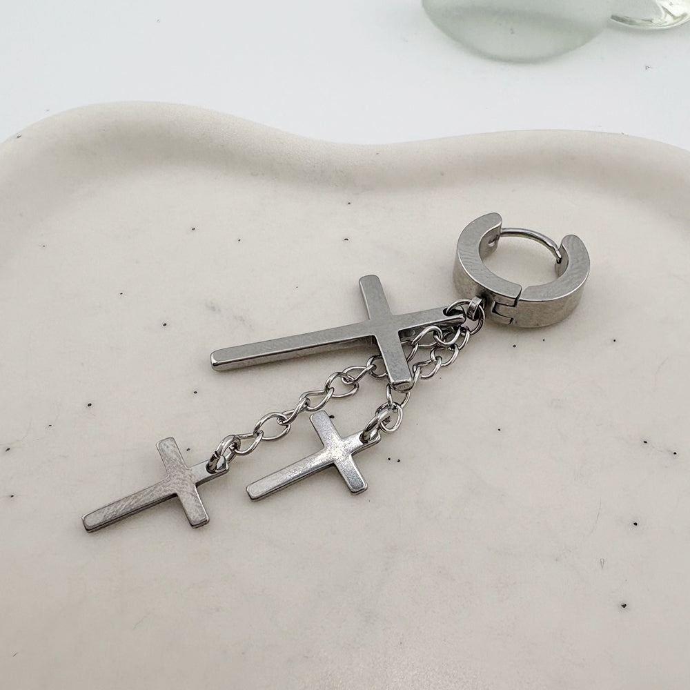 YEH 001 ［サージカルステンレス］十字架スチールリングドロップピアス