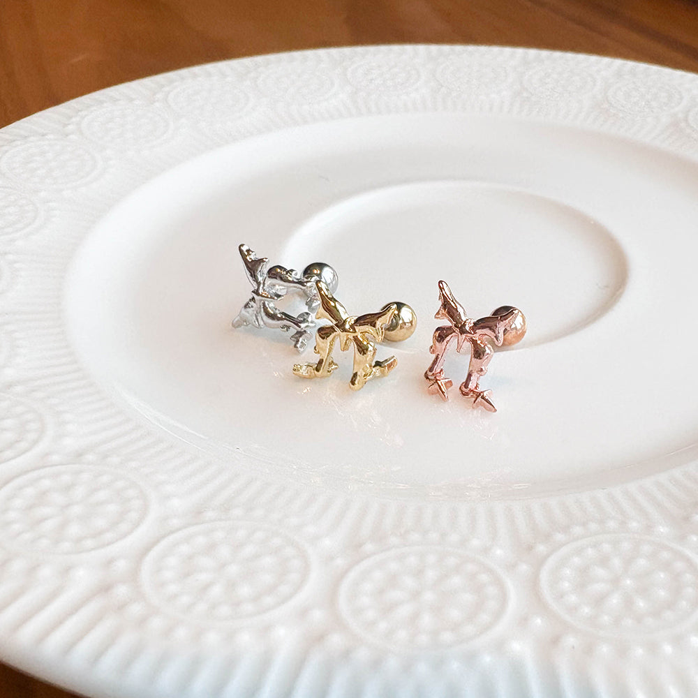 A10 073 ［サージカルステンレス］リボンミニスタードロップピアス