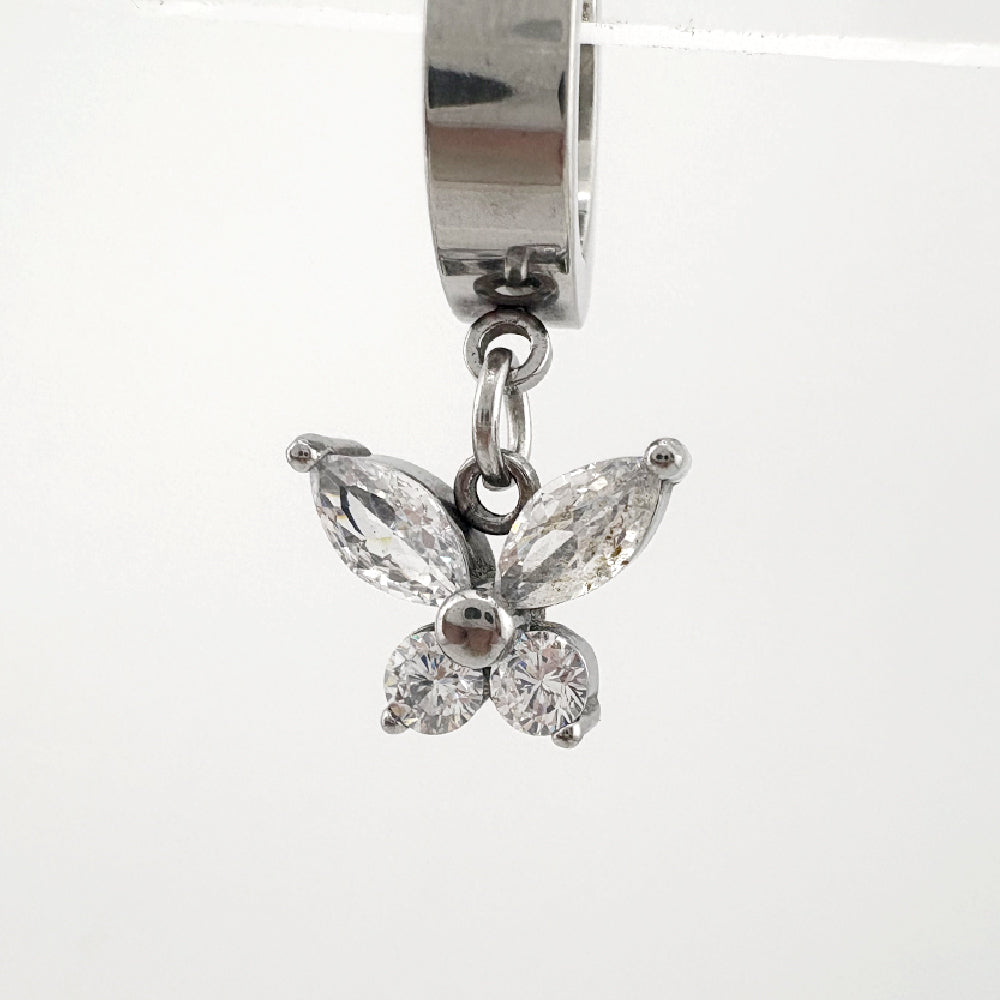 YEH 020 ［サージカルステンレス］キュービック蝶々リングワンタッチピアス