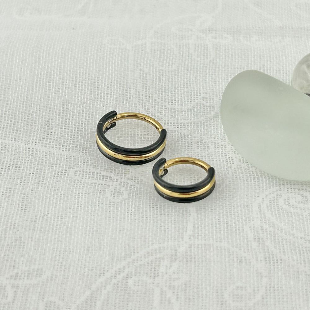 STS 029 ［サージカルステンレス］ブラック＆ゴールドリングピアス