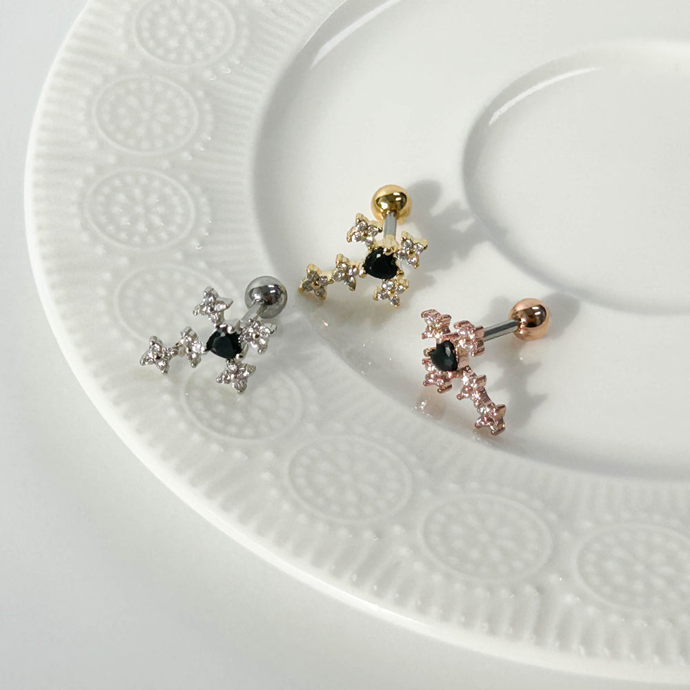 A5 262 ［サージカルステンレス］ゴージャスストーン十字架ピアス