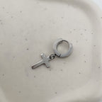 YEH 007 [サージカルステンレス] シンプル十字架リングワンタッチピアス