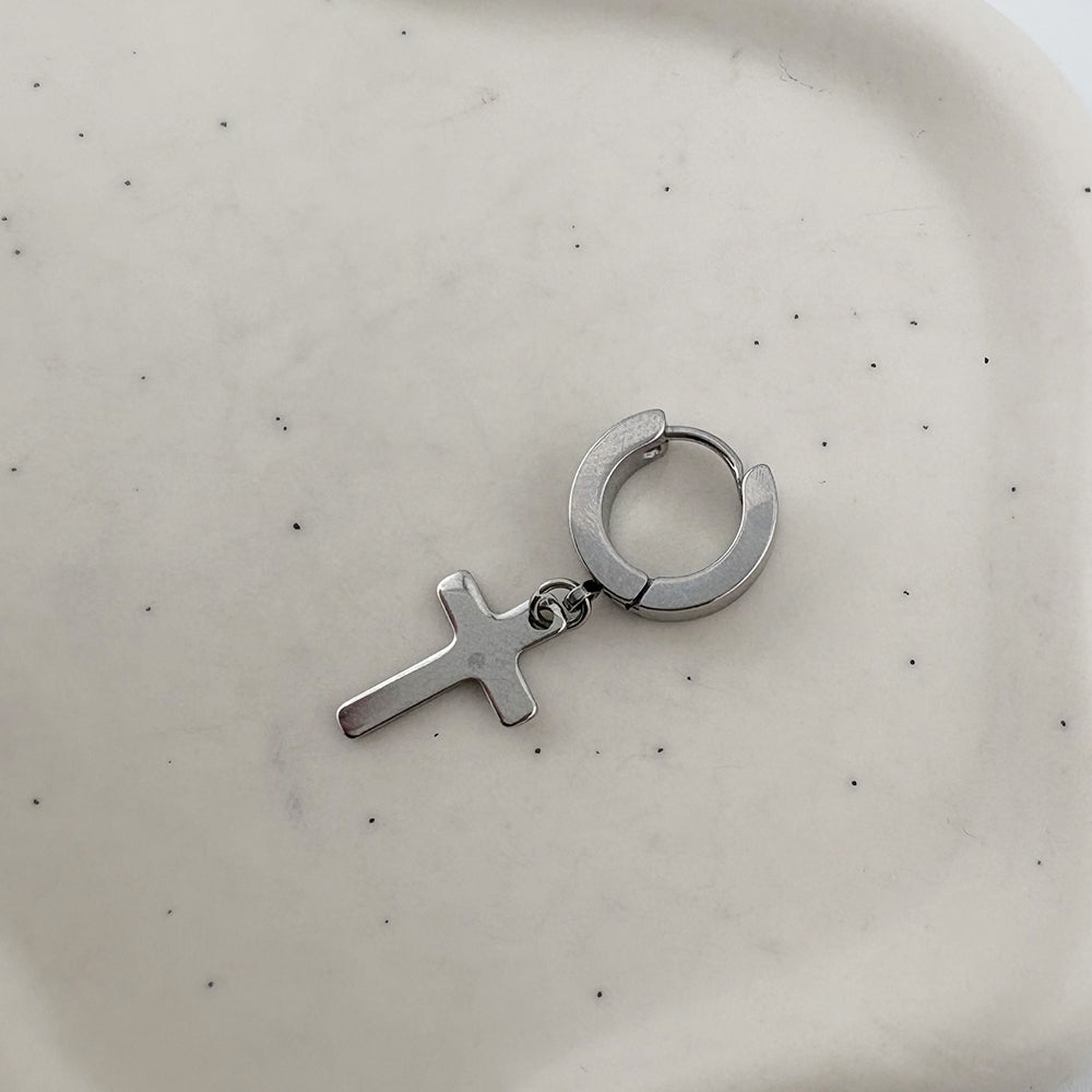 YEH 007 [サージカルステンレス] シンプル十字架リングワンタッチピアス