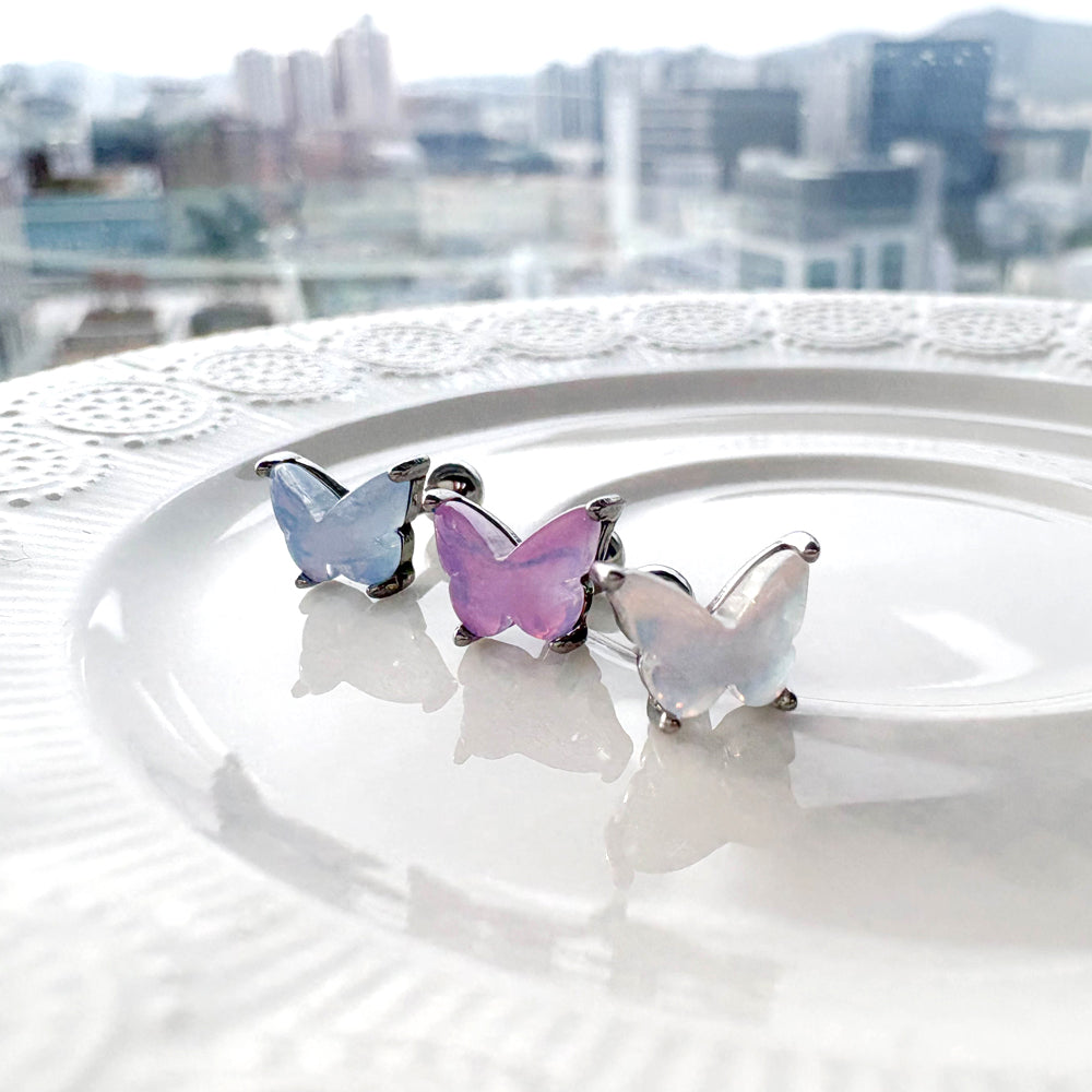 A3 077　［サージカルステンレス］　三色アクリル蝶々ピアス