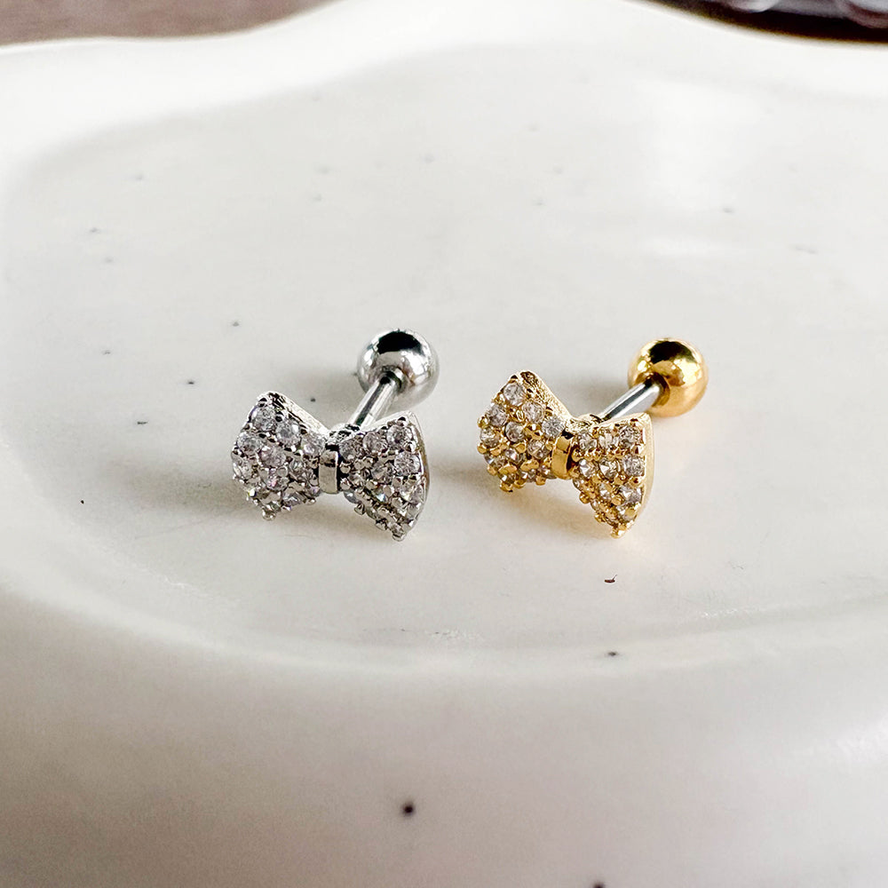 MN 195 ［サージカルステンレス］キュービックリボンピアス