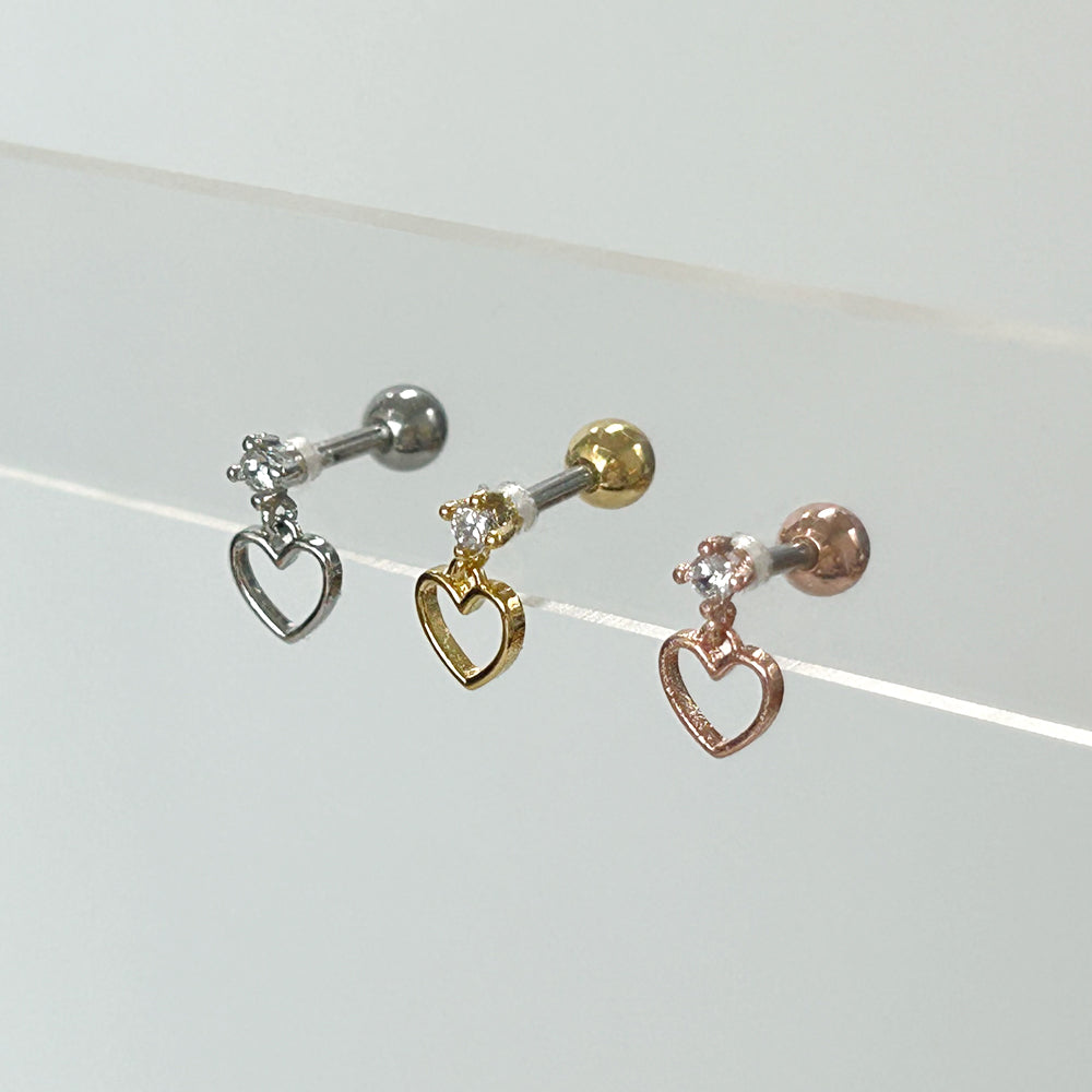 MN 171 ［サージカルステンレス］シンプルキュービックストーンハートピアス