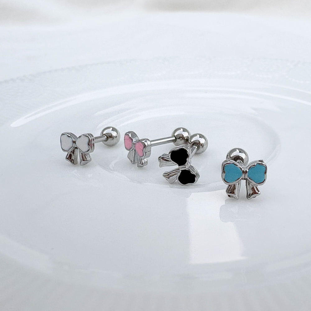 B3 093 ［サージカルステンレス］シンプルカラフルリボンピアス