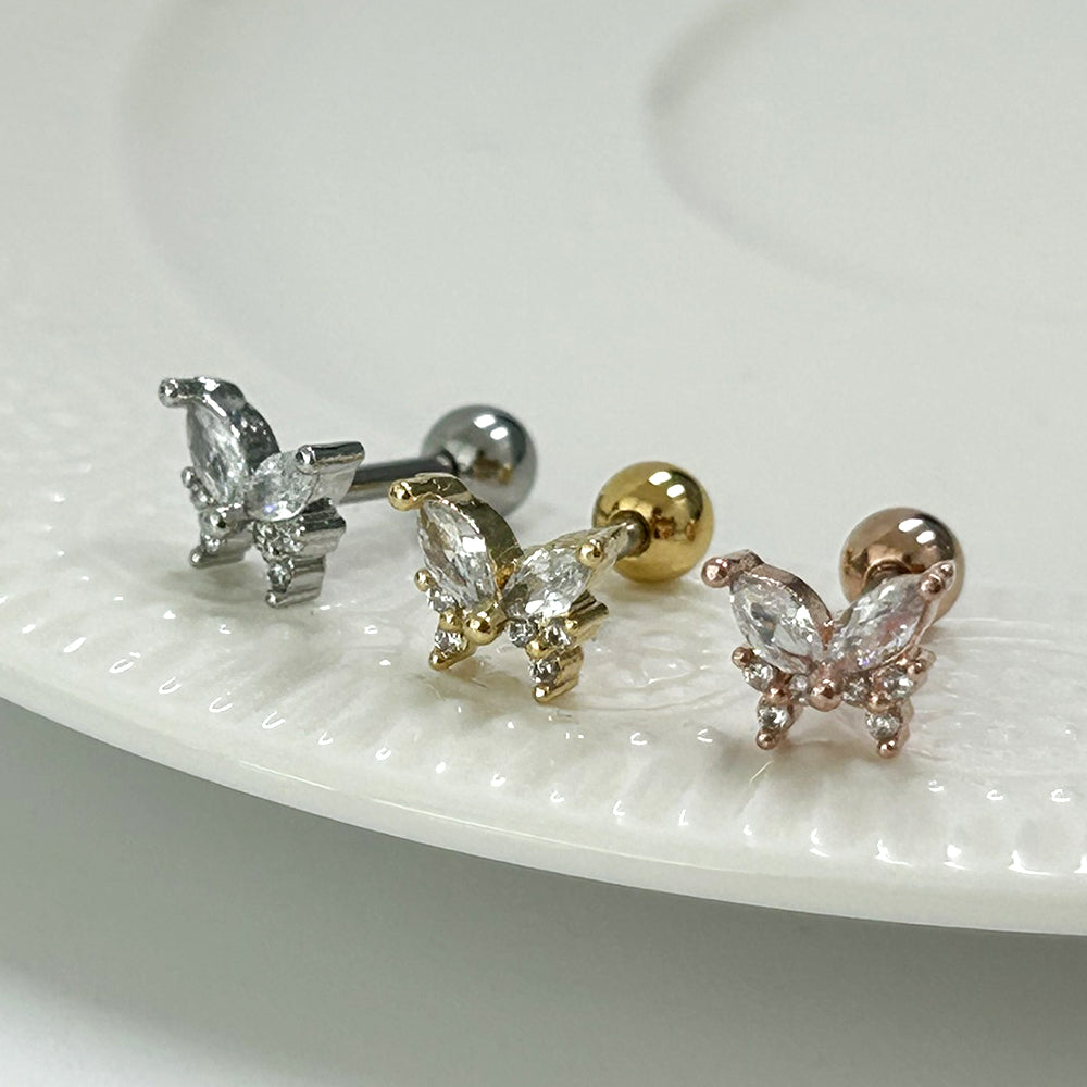MN 001 ［サージカルステンレス］蝶々キュービックピアス