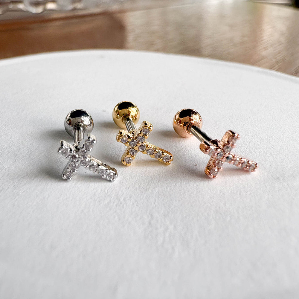 MJ 028 ［サージカルステンレス］キュービック十字架ピアス