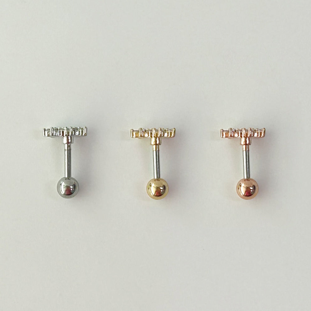 MJ 063 ［サージカルステンレス］シンプルキュービックツーコンボ花ピアス