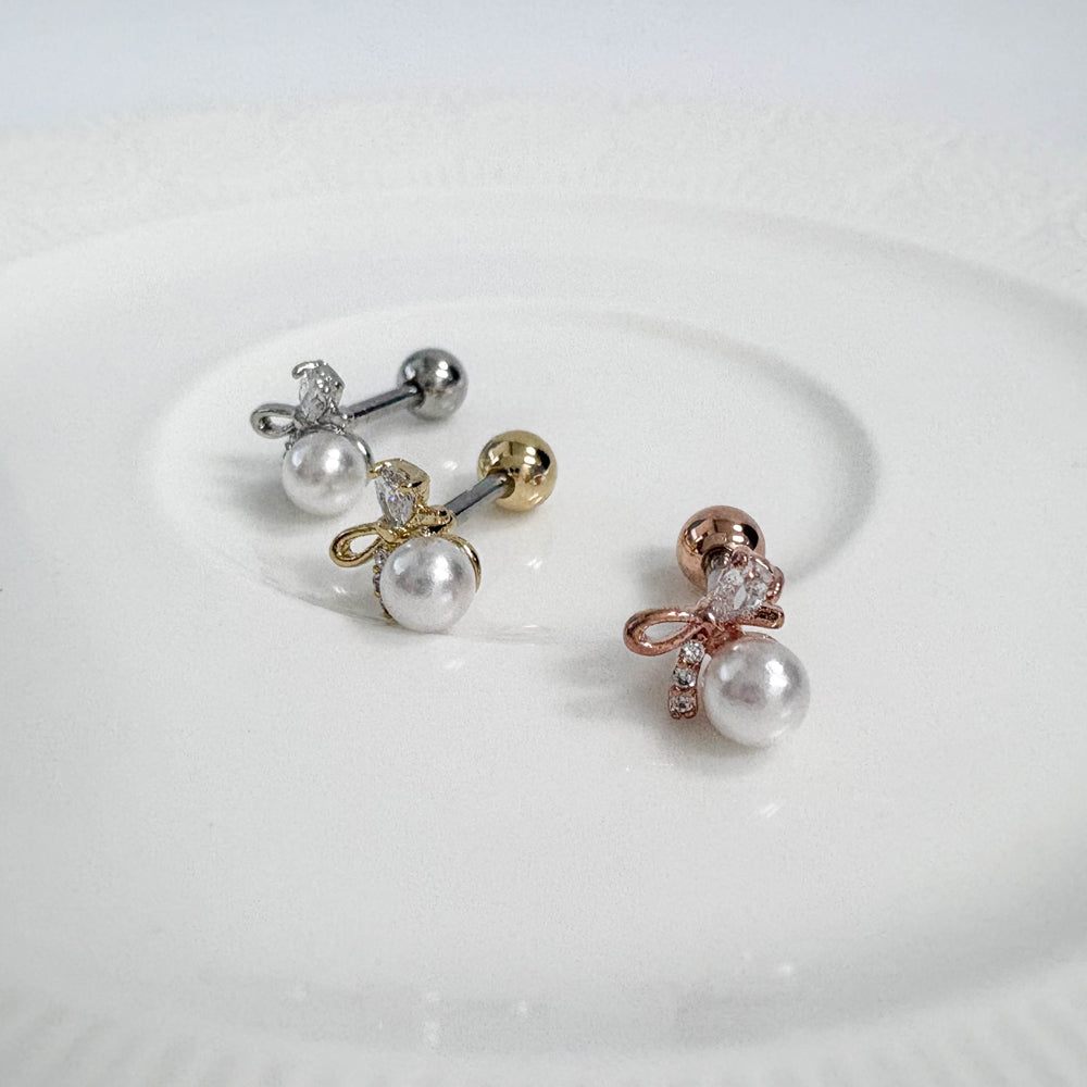 A8 252 ［サージカルステンレス］ラージパールリボンピアス