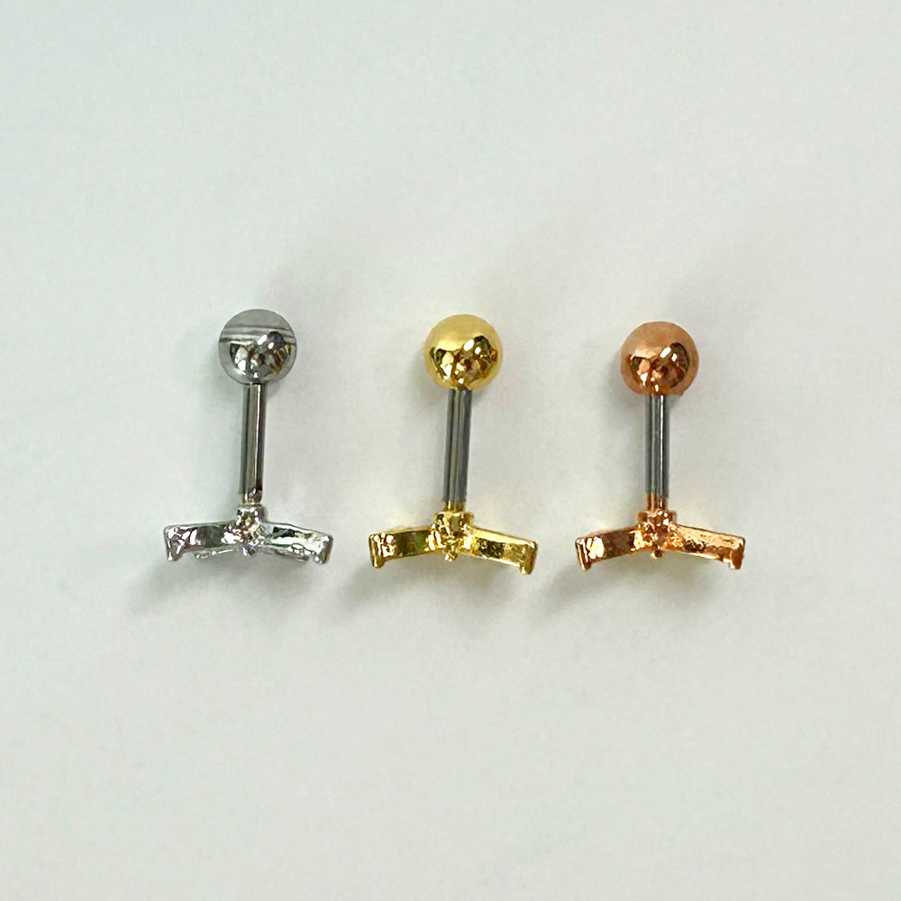 MJ 069 ［サージカルステンレス］キュービックワンボール蝶ピアス