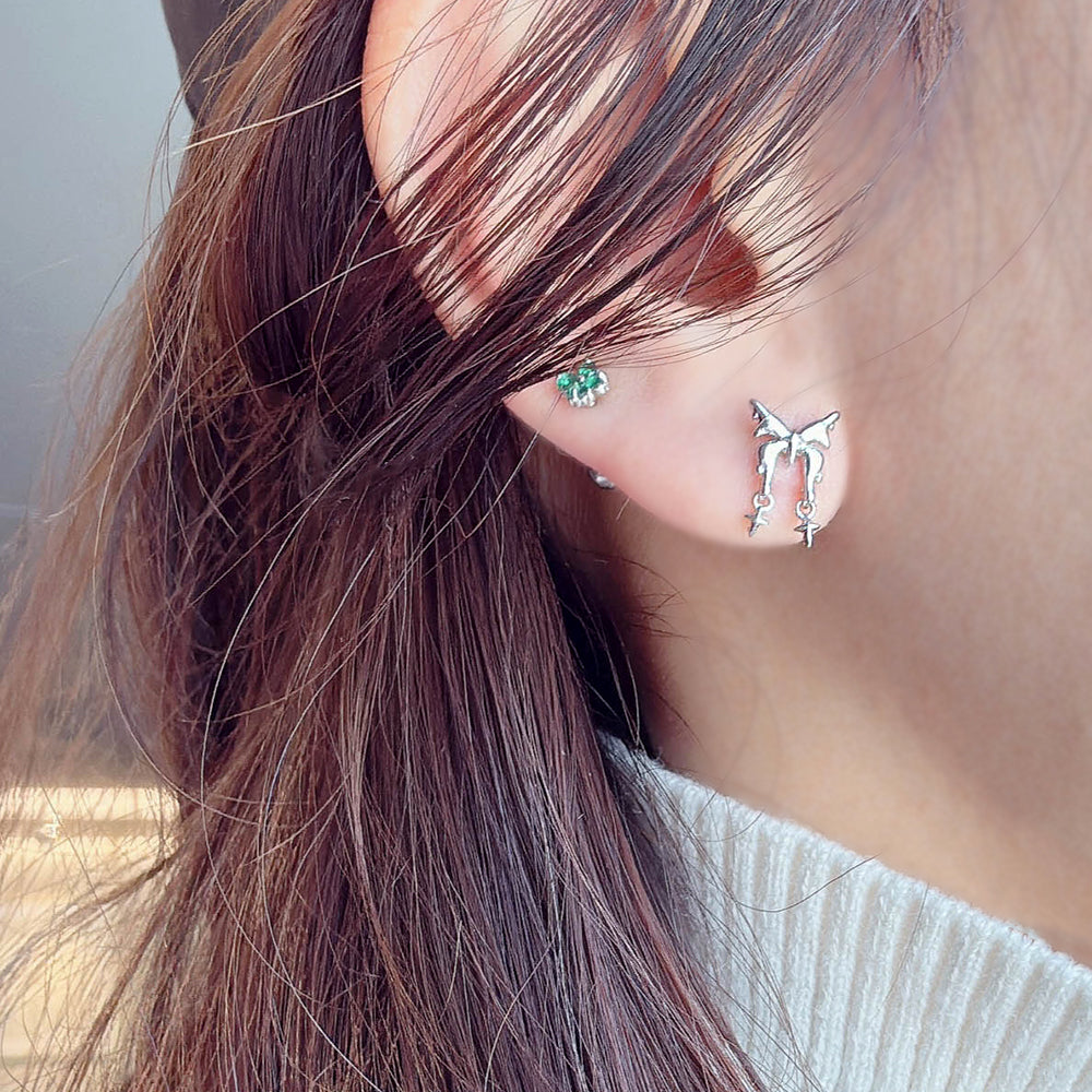 A10 073 ［サージカルステンレス］リボンミニスタードロップピアス