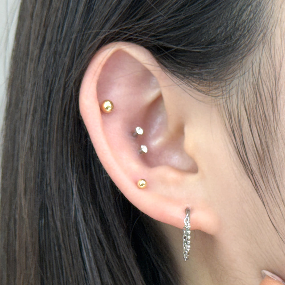 STS 034 ［サージカルステンレス］ボールチェーンリングピアス