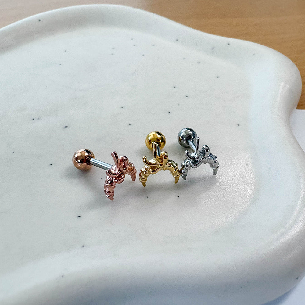 A10 072 ［サージカルステンレス］リボンムーン月ピアス