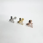 A5 299 ［サージカルステンレス］ブラックアンドホワイトリボンキュービックピアス