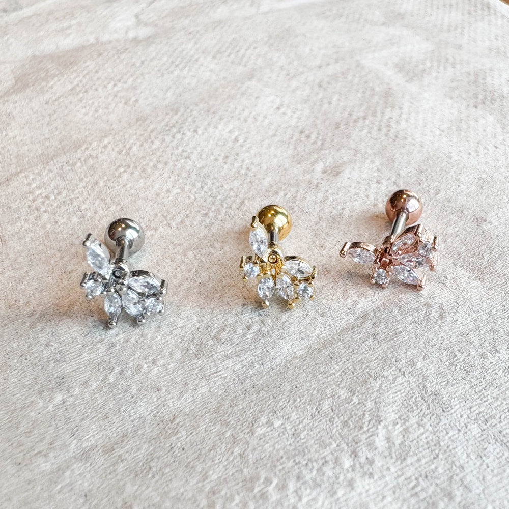 MP 119 ［サージカルステンレス］キュービック葉っぱ＆羽ピアス